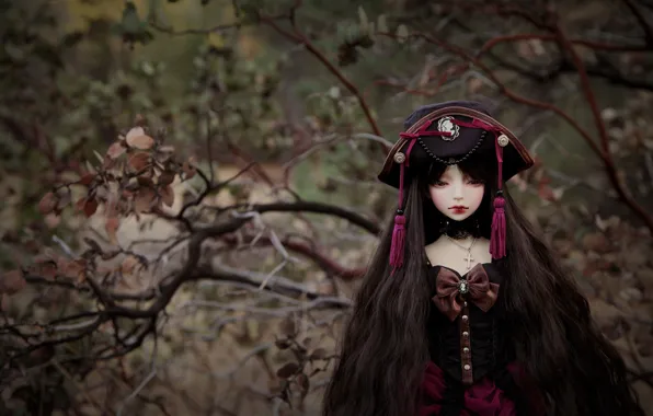 Autumn, leaves, girl, trees, branches, nature, face, background