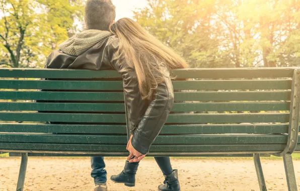Girl, bench, Park, guy, date, Romance