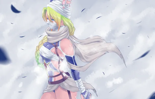 Look, leaves, girl, scarf, art, bandages, The Legend of Zelda, moku.