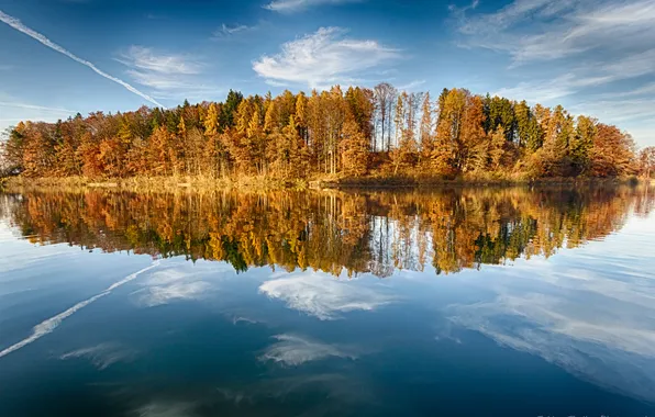 Autumn, forest, lake, reflection