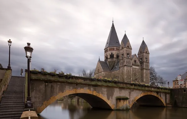 The sky, clouds, clouds, bridge, river, France, home, lights