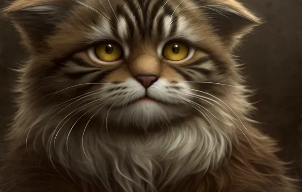Cat, cat, look, face, portrait, fold, art, digital painting