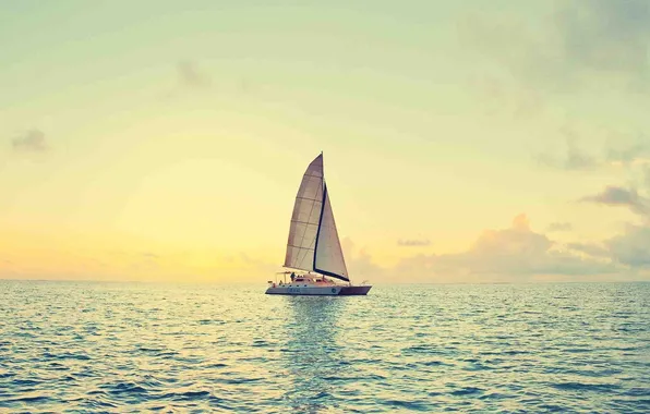 Sea, the way, the wind, the evening, yacht, glow, sails, journey