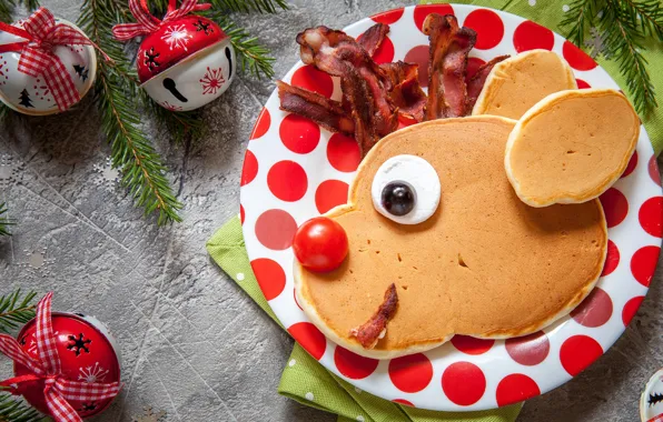 Balls, New year, pancakes, bacon
