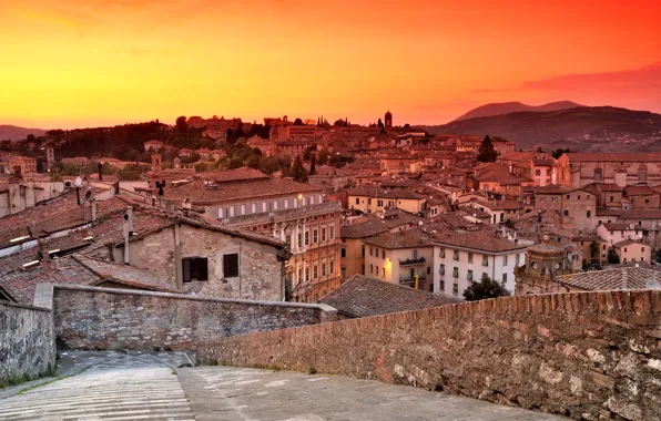 Picture roof, sunset, home, Italy, panorama, glow, Perugia