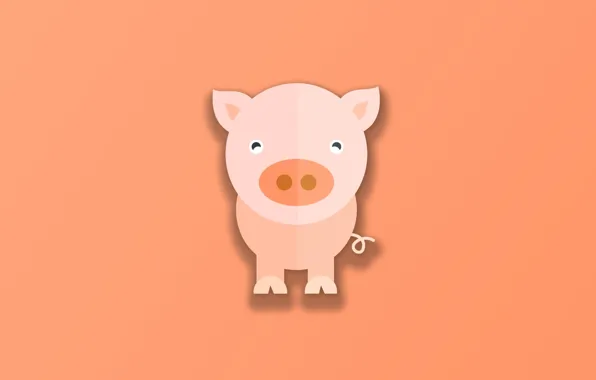 Minimalism, animal, funny, digital art, cute, simple background, Pig