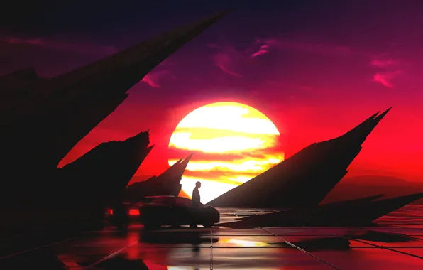 Sunset, The sun, Auto, Music, People, Machine, Style, Silhouette