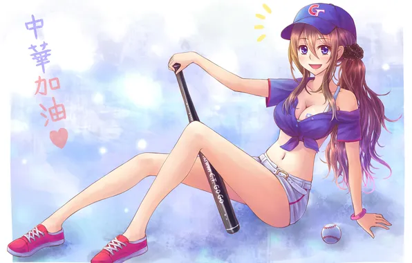 Look, girl, smile, sport, baseball, art, bit, suikakitsu shiro