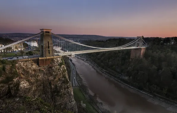 Picture rocks, England, panorama, England, Bristol, Bristol, the river Avon, Clifton Suspension Bridge