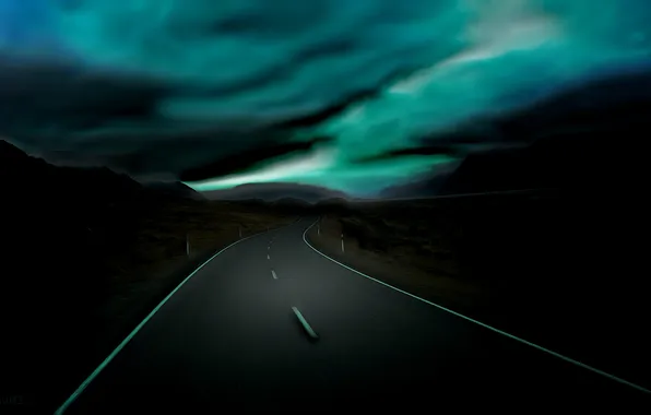 Road, landscape, night