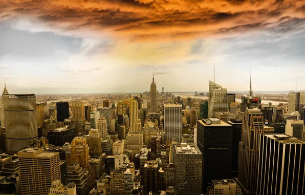 The city, skyscrapers, Manhattan, New York City, Rockefeller Center, panorama