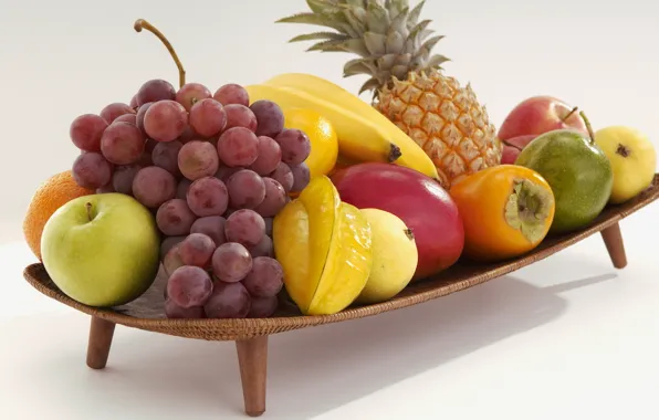 Berries, apples, grapes, bananas, fruit, pineapple, dessert