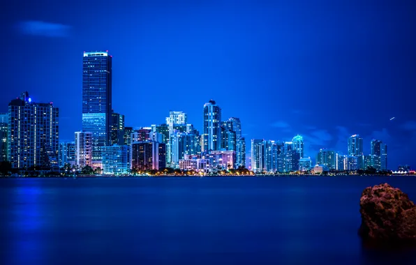 Night, lights, Miami, FL, panorama, Miami, florida, vice city