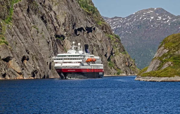 Picture sea, rocks, Norway, cruise liner