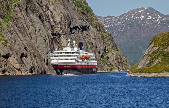 Sea, rocks, Norway, cruise liner