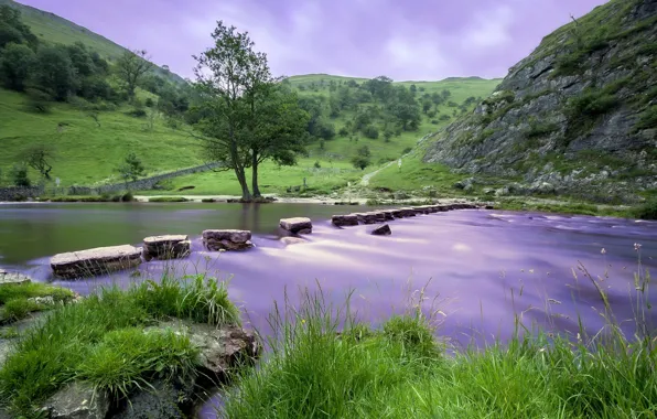 The sky, landscape, river