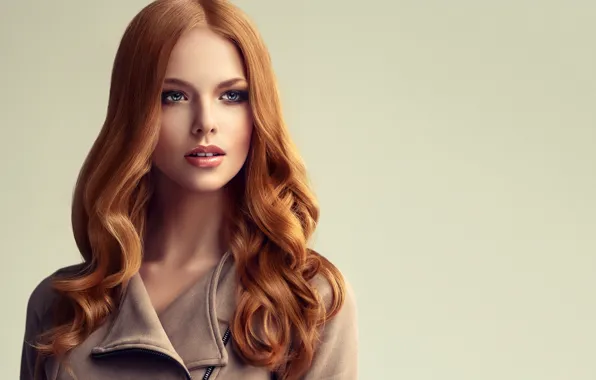 Background, portrait, makeup, hairstyle, red, beauty