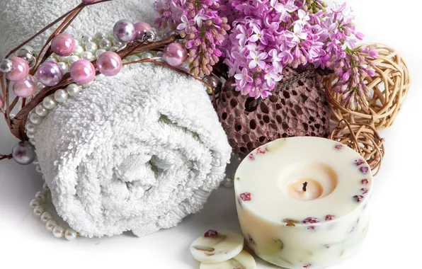 Flowers, lilac, candles, candle, spa