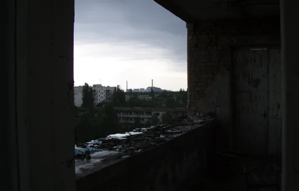 Picture Chernobyl, the view from the window, nuclear power plant