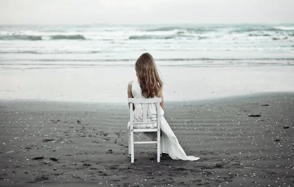 Picture sea, girl, chair