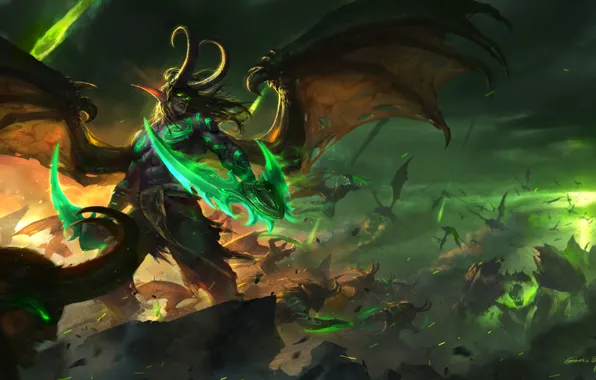 Figure, Battle, Illidan, The demon, WOW, Blizzard, Art, WarCraft
