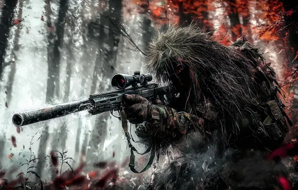 War, Soldiers, Russia, Art, Ukraine, Sniper, Scout, Camouflage