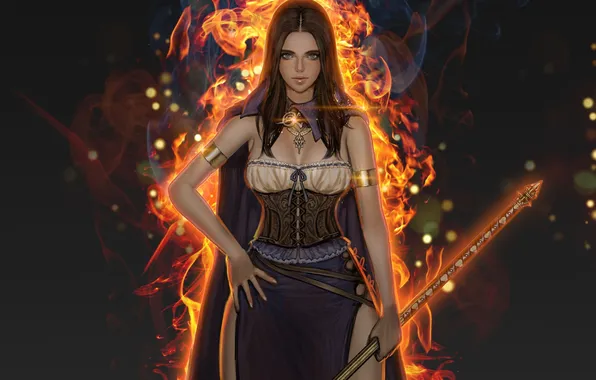 Erotic, girl, fire, magic, art, Youngmin suh