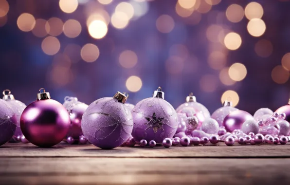 Balls, Christmas, purple, New year, lilac, Christmas decorations, lilac background, AI art