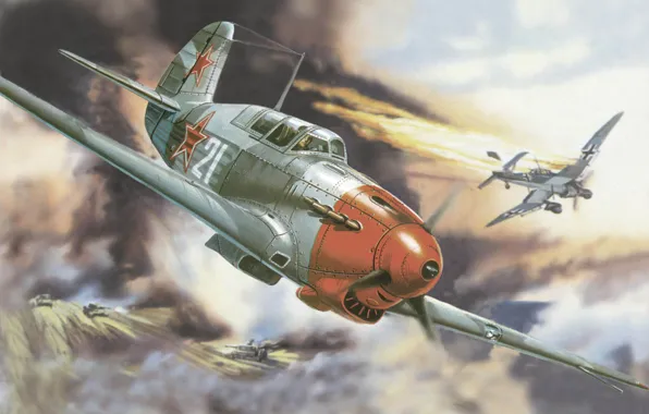 Picture war, figure, the battle, shot down Junkers