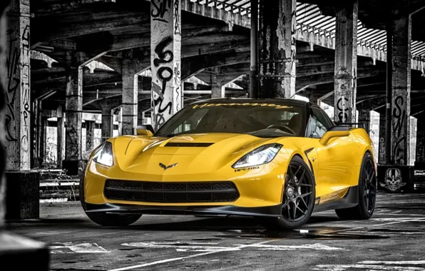 Picture yellow, background, tuning, Corvette, Chevrolet, Chevrolet, tuning, the front