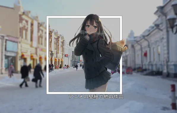 Winter, girl, street, anime, madskillz