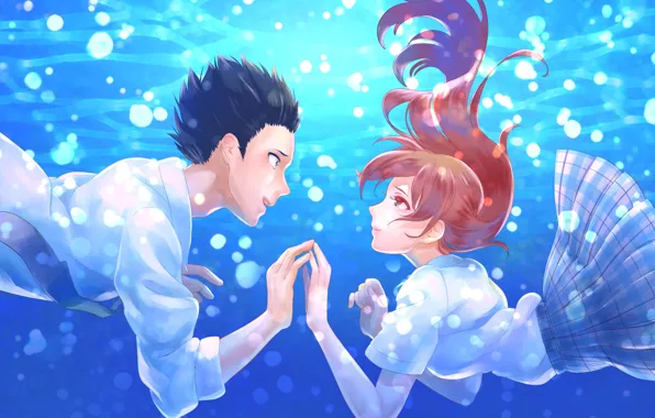 Love, romance, pair, Anime, under water, 2016, You no Katachi, A Silent Voice