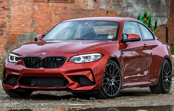 Car, machine, wall, BMW, sedan, front, wheel, orange