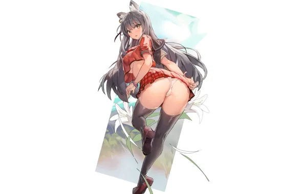 Girl, ass, panties, anime, stockings, art, skirt