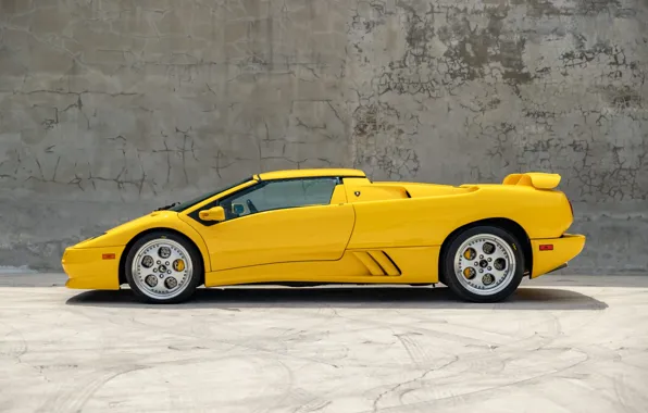 Picture car, Lamborghini, yellow, Diablo, side view, Lamborghini Diablo VT Roadster