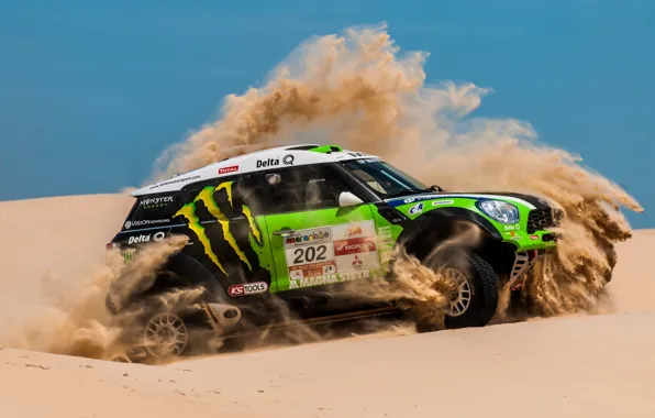 Picture Sand, Desert, Green, Mini Cooper, Rally, Dakar, Rally, MINI