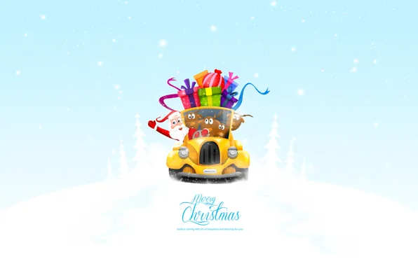 Machine, new year, Christmas, gifts, new year, Santa Claus, deer, merry christmas