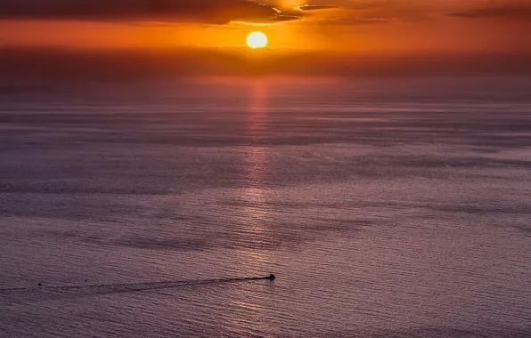 The sky, the sun, sunset, clouds, reflection, the evening, horizon, top