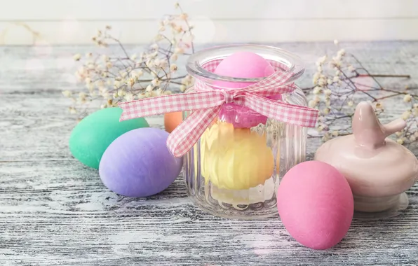 Flowers, spring, Easter, wood, flowers, spring, Easter, eggs