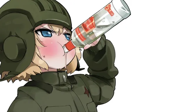 Girl, anime, art, vodka, girls and panzer, upscale, harepore, stereotypes
