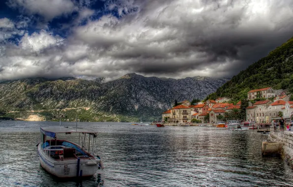 Picture the city, photo, coast, HDR, boats, Montenegro, Perast