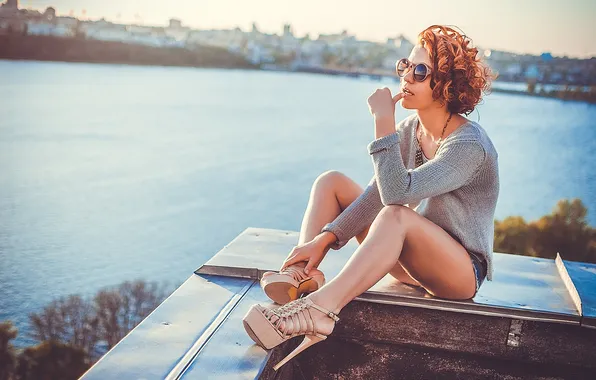 The sun, sexy, passion, glasses, lips, heels, shorts, touch