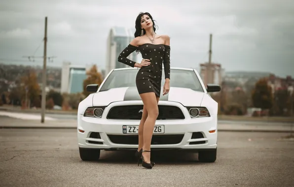 Machine, auto, girl, pose, figure, dress, Ford Mustang, Ivan Kovalev