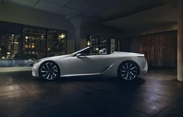 Picture white, Lexus, convertible, side view, 2019, LC Convertible Concept