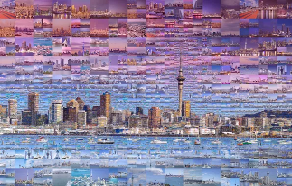 Picture collage, tower, home, New Zealand, Auckland