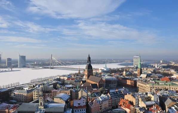 The sky, bridge, river, architecture, Riga, Latvia, Riga, Latvia