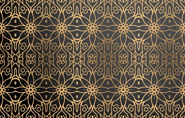 Picture flowers, abstraction, pattern, texture, gold, black background, ornament