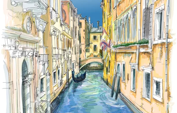 Picture people, Windows, home, Venice, channel, gondola