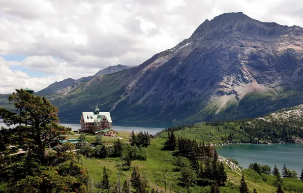 Mountains, nature, lake, rocks, hotel.