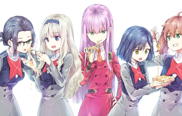Girls, food, anime, art, Darling In The Frankxx